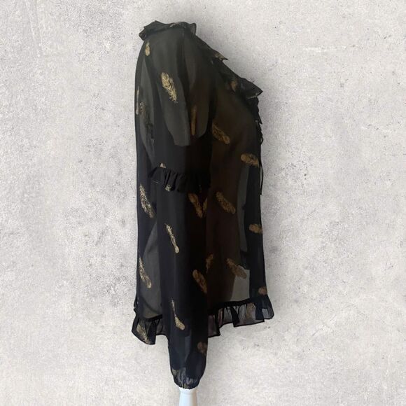 The Kooples | EUC Women’s Metallic Feathers Muslin Top in Black Size M - Picture 4 of 8